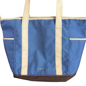 XL Lands End Vintage Blue Multi Pocket Tote Bag